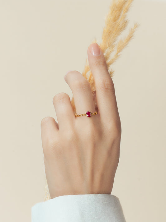 Doublemoss Jewelry 14k Gold Chain Ring with Natural Red Ruby