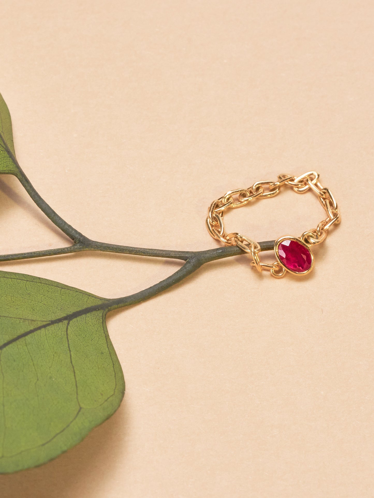 Doublemoss Jewelry 14k Gold Chain Ring with Natural Red Ruby