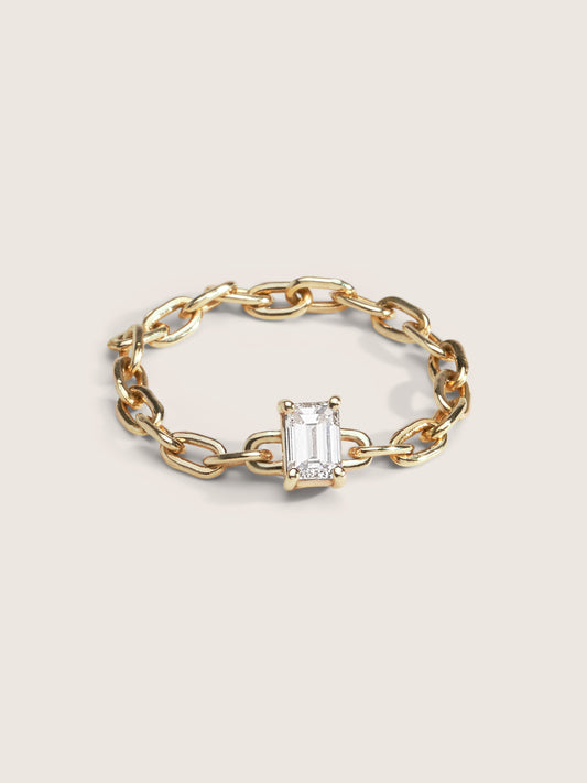 Doublemoss Jewelry 14K Gold Chain Ring with Brilliant Diamond