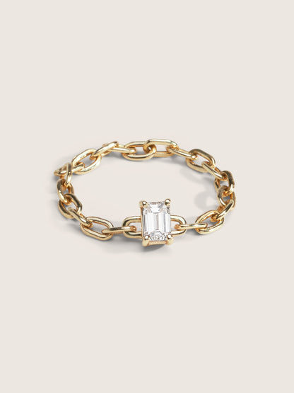 Doublemoss Jewelry 14K Gold Chain Ring with Brilliant Diamond
