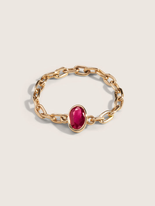 Doublemoss Jewelry 14k Gold Chain Ring with Natural Red Ruby