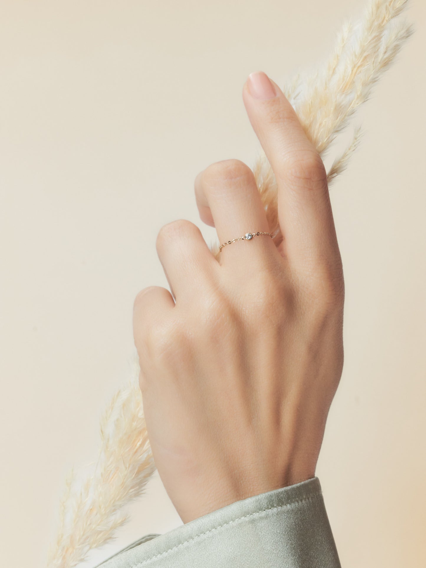 Doublemoss Jewelry Clair De Lune 14k Gold Chain Ring w/  Brilliant Diamond