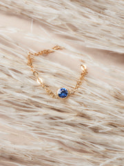 Doublemoss Jewelry 14k Gold Dainty Chain Ring with Sapphire Gem