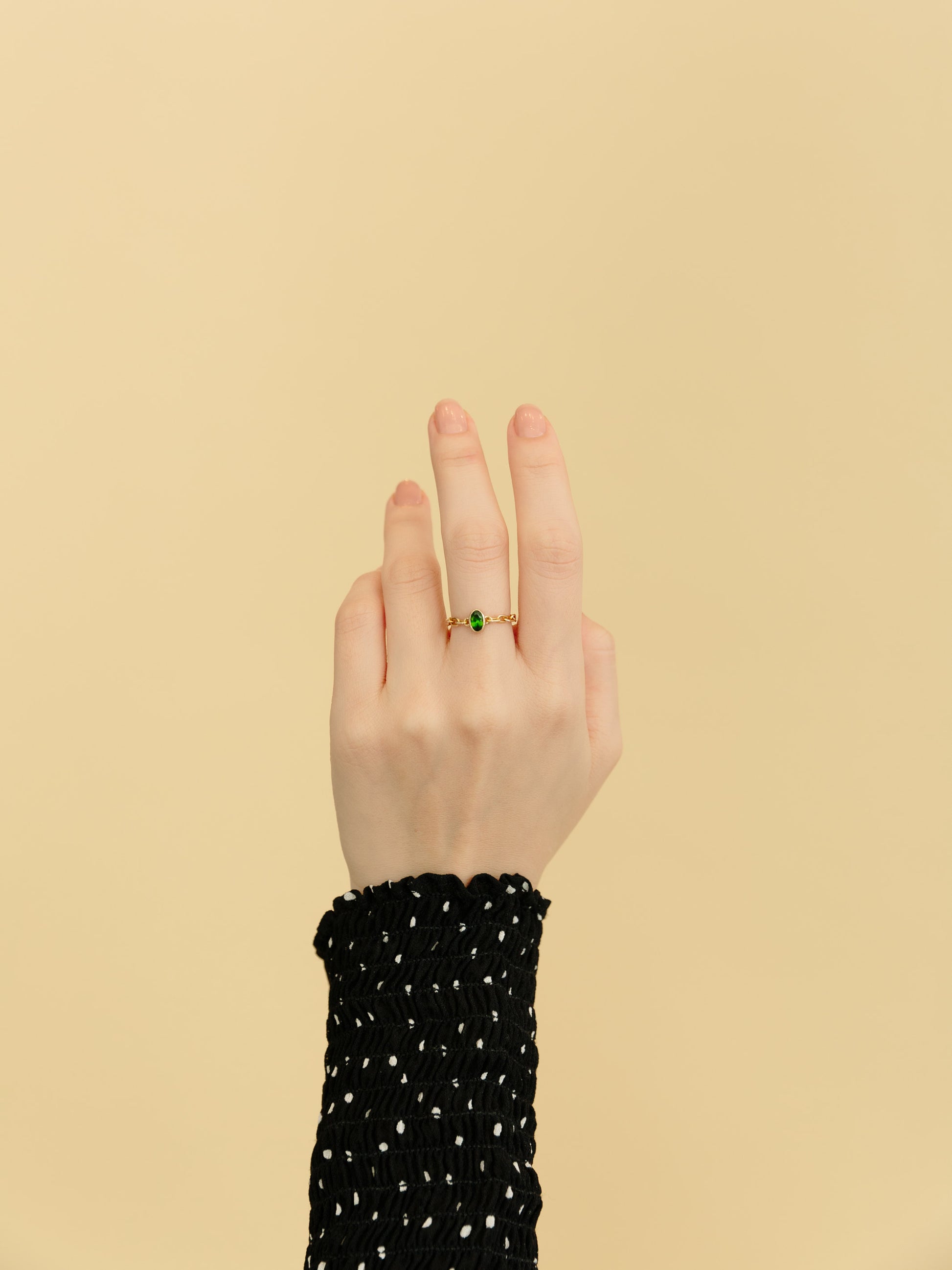 Doublemoss Jewelry 14k Gold Chain Ring w/ Chrome Diopside Gemstone