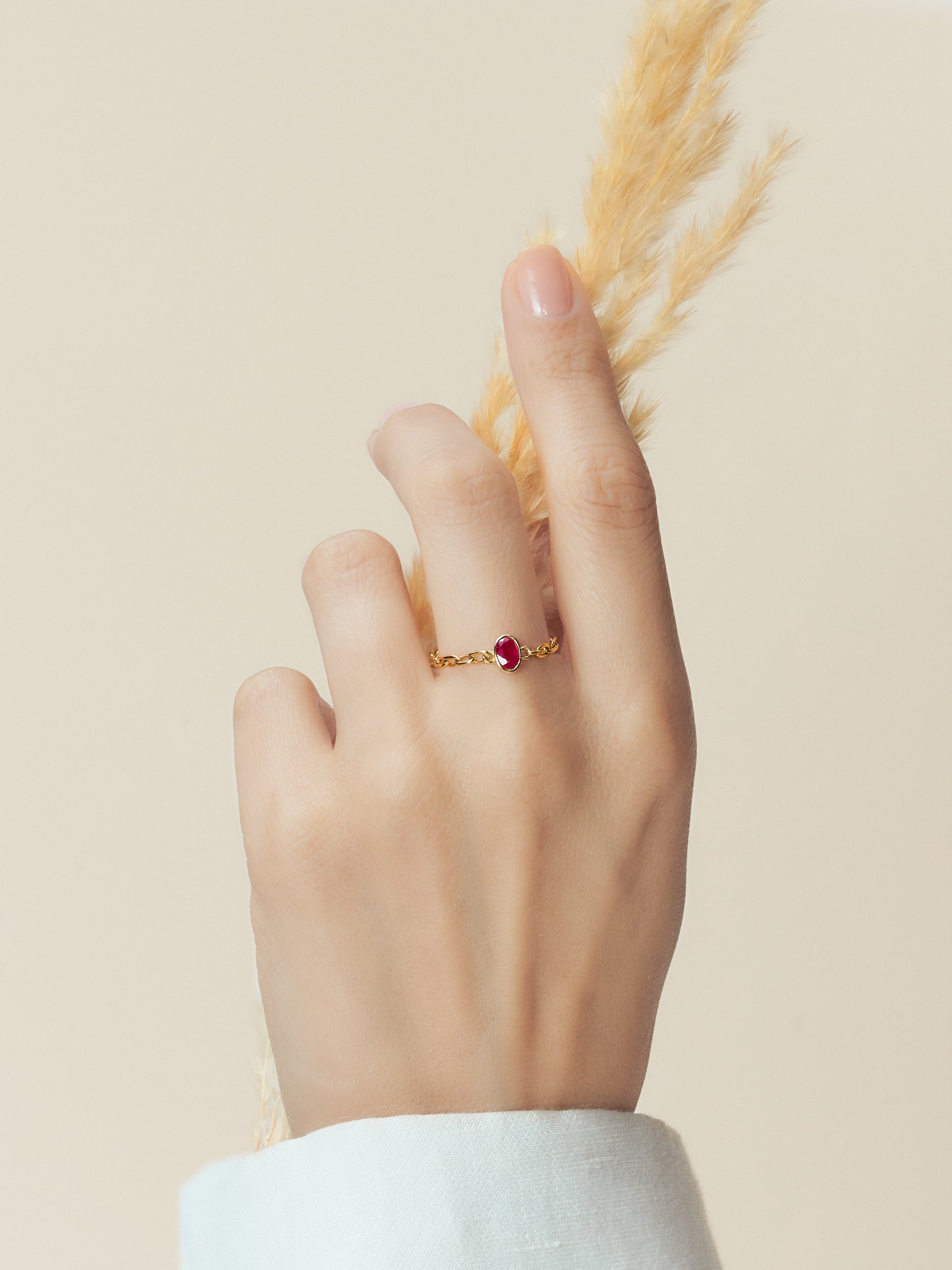 Doublemoss Jewelry 14k Gold Chain Ring with Natural Red Ruby