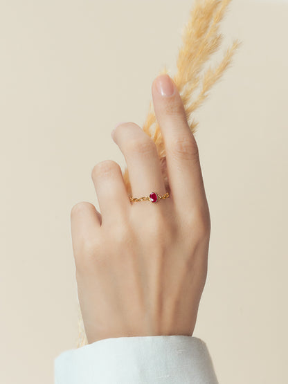 Doublemoss Jewelry 14k Gold Chain Ring with Natural Red Ruby