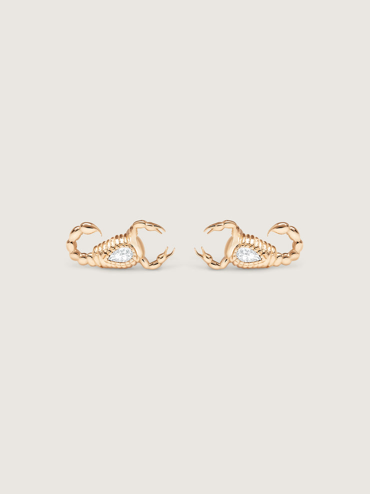 Doublemoss Skorppio 14k Gold & Pear Diamond Earrings. Passion and power these scorpion earrings will make a bold statement wherever they go.