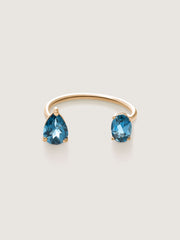 Doublemoss Le Bonbon double gemstone ring in 14k gold with london blue topaz
