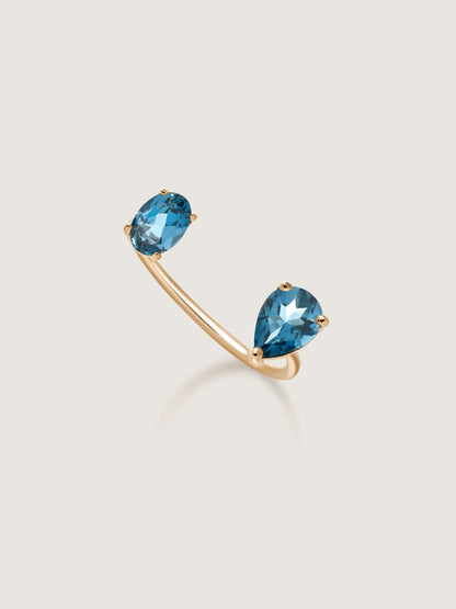 Doublemoss Le Bonbon double gemstone ring in 14k gold with london blue topaz