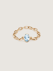 Doublemoss Catena Chain ring with aquamarine gemstone now available in 14k Yellow, White & Rose Gold