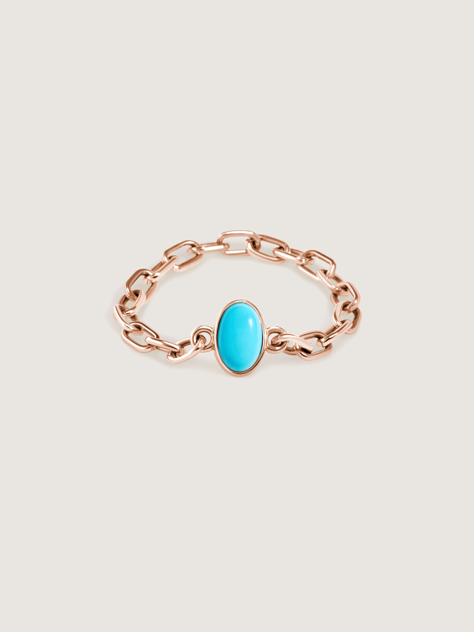 Doublemoss Catena chain ring in 14k gold with turquoise gemstone. Available in 14k Yellow, White, & Rose Gold.