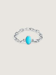 Doublemoss Catena chain ring in 14k gold with turquoise gemstone. Available in 14k Yellow, White, & Rose Gold.