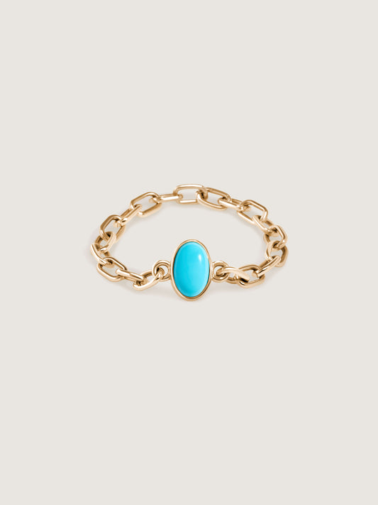 Doublemoss Catena chain ring in 14k gold with turquoise gemstone. Available in 14k Yellow, White, & Rose Gold.