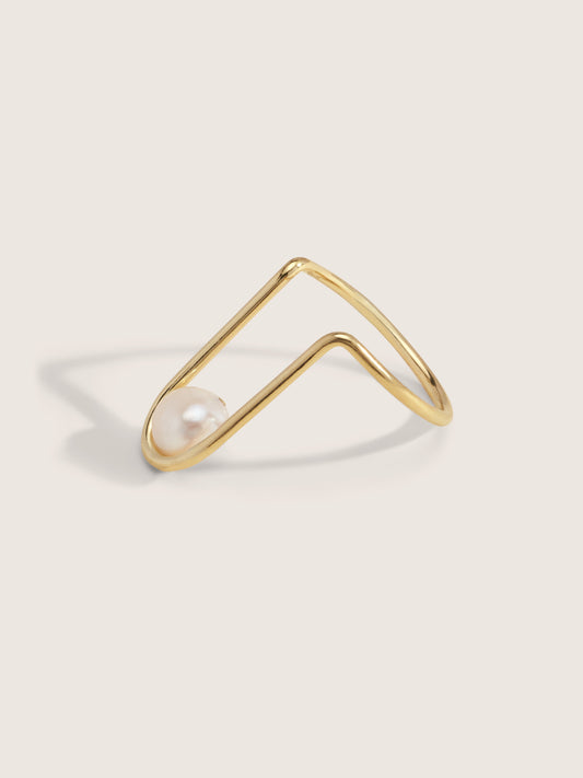 Doublemoss Jewelry 14k Gold La Perla Ring with Freshwater Pearl. Wear it as nail art or a regular ring.