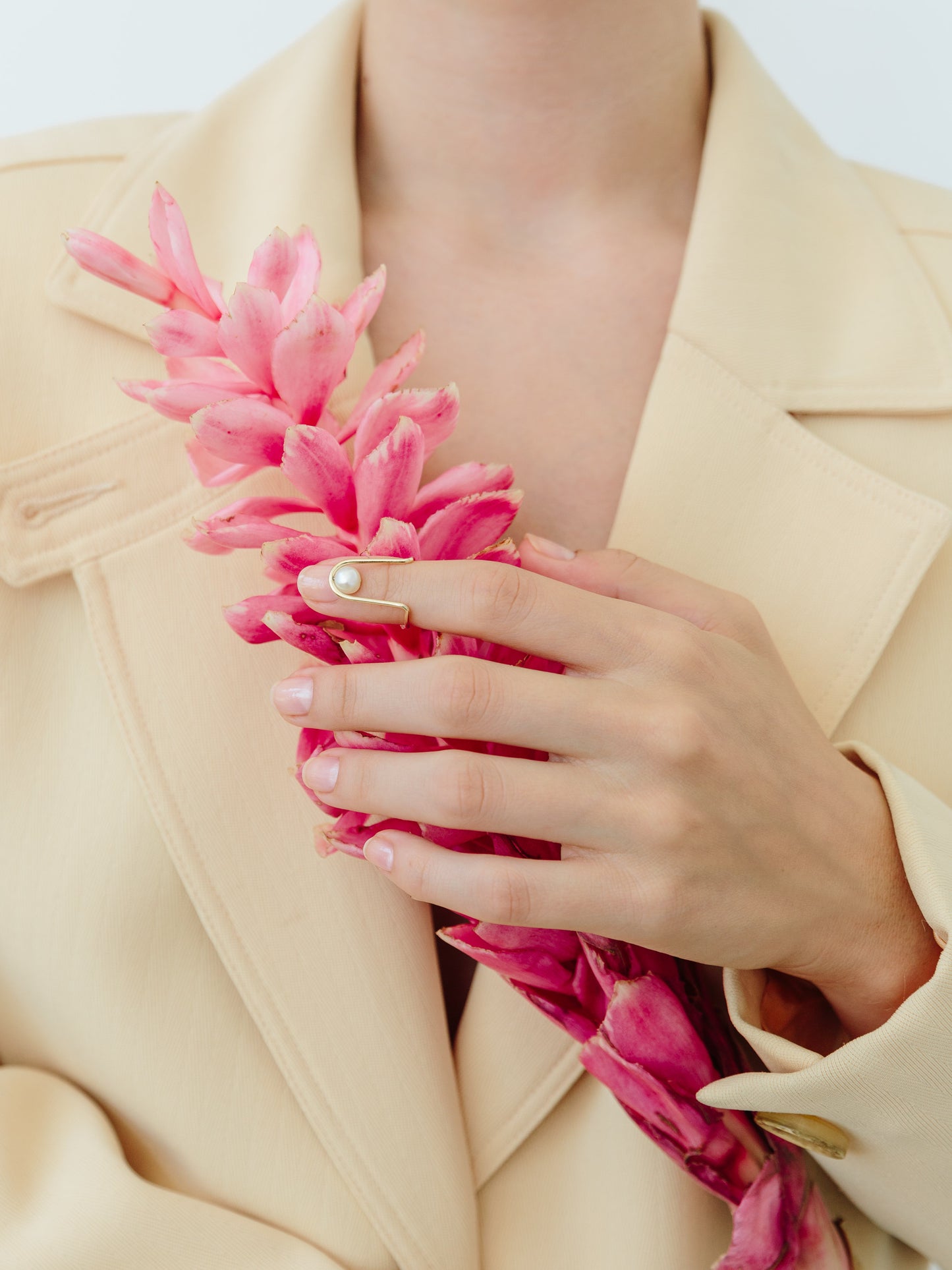 Doublemoss Jewelry 14k Gold La Perla Ring with Freshwater Pearl. Wear it as nail art or a regular ring.