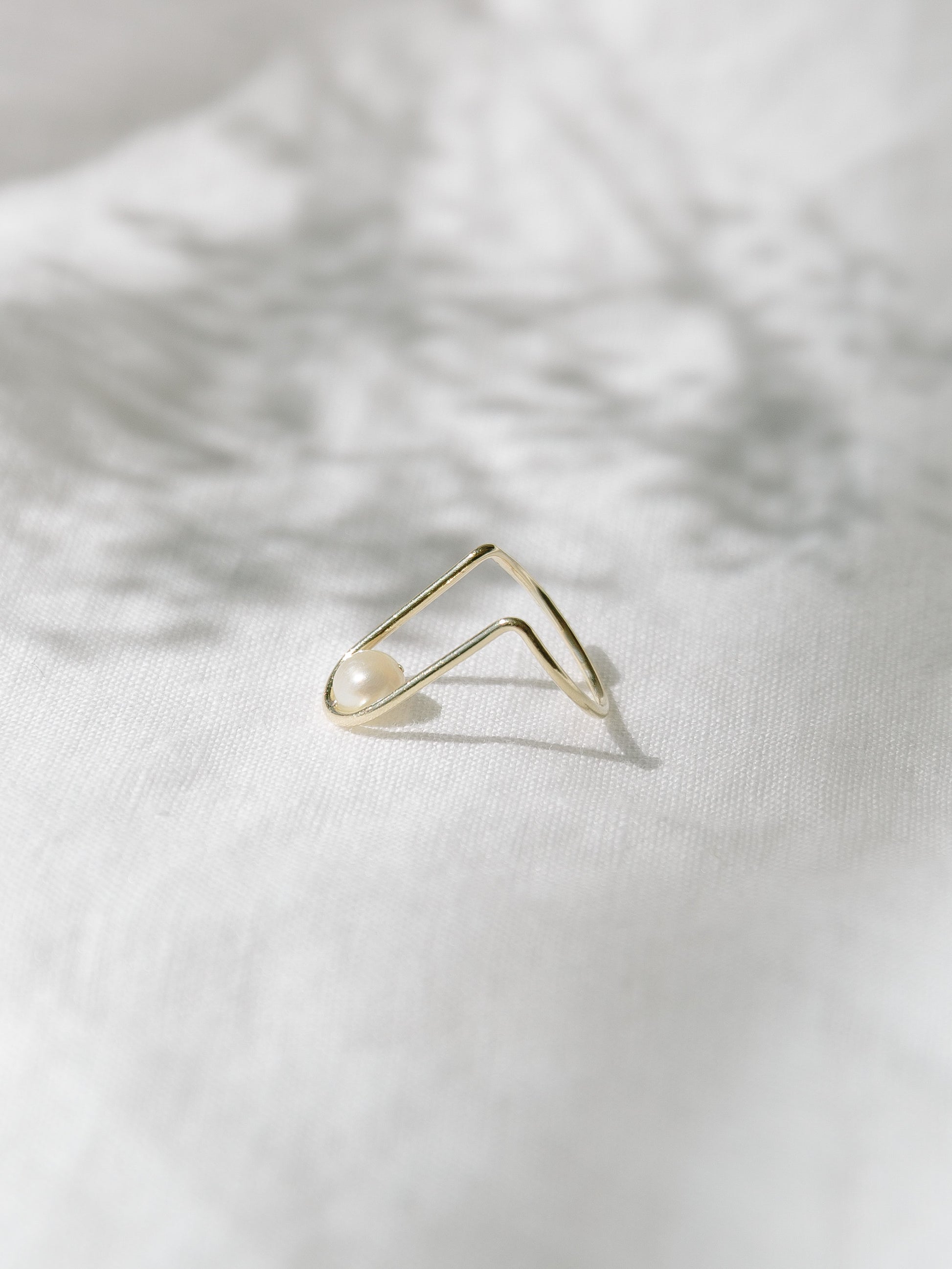 Doublemoss Jewelry 14k Gold La Perla Ring with Freshwater Pearl. Wear it as nail art or a regular ring.