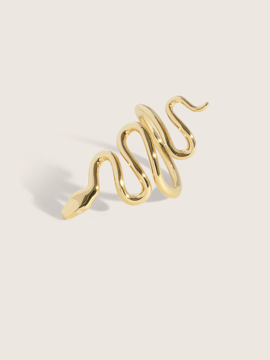 Doublemoss Jewelry 14k Gold Snake Ring with Diamond Eyes